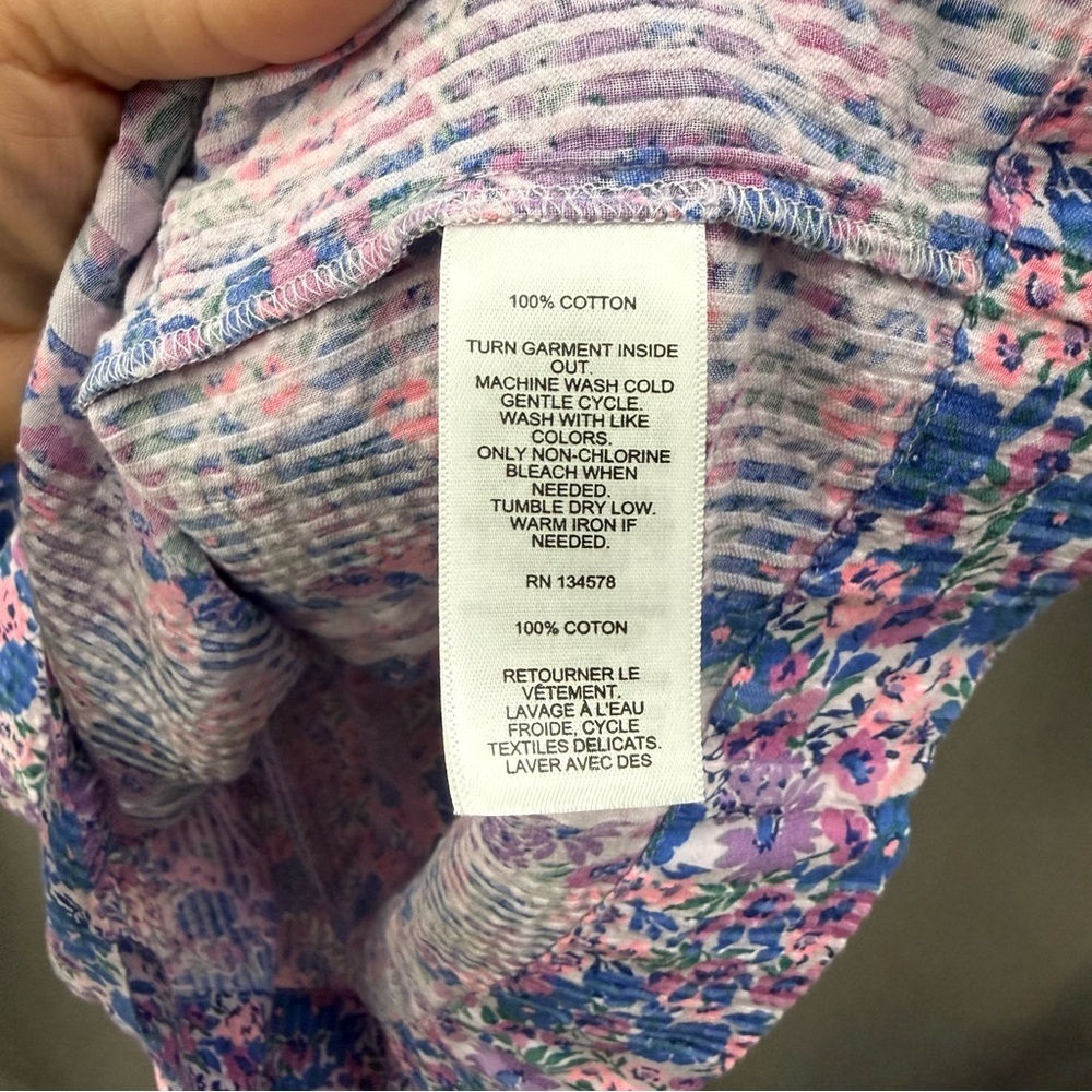 Vineyard Vines Size XS Floral Puff Sleeve Blouse - Blue and Pink - Picture 5 of 8